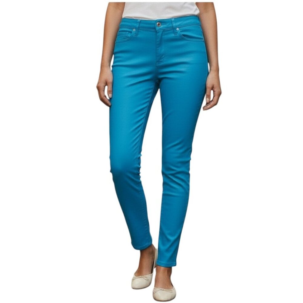 Uniq Women's 29 Teal Blue Green Coated Denim Skinny Jeans NWT